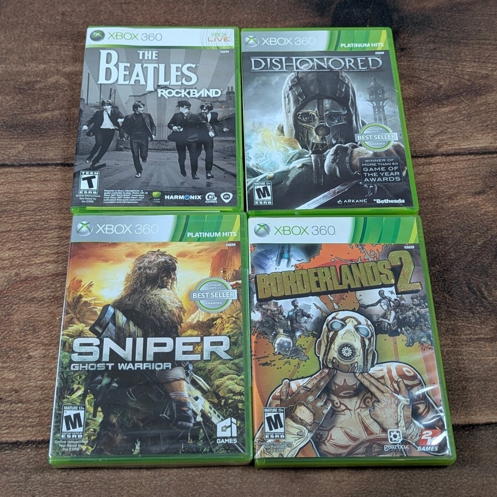 Xbox 360 Game‎ Lot: The Beatles, Dishonored, Borderlands 2, Sniper Ghost Sealed